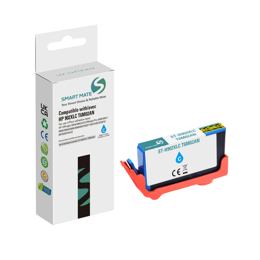 Cartouche d'encre cyan haut rendement compatible Smart Mate pour HP 902XL (T6M02AN)