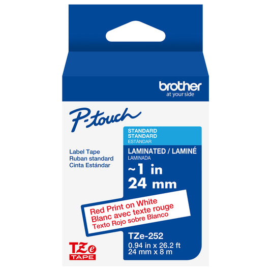 BROTHER P-TOUCH TAPE TZE252 RED/WHITE 24MM