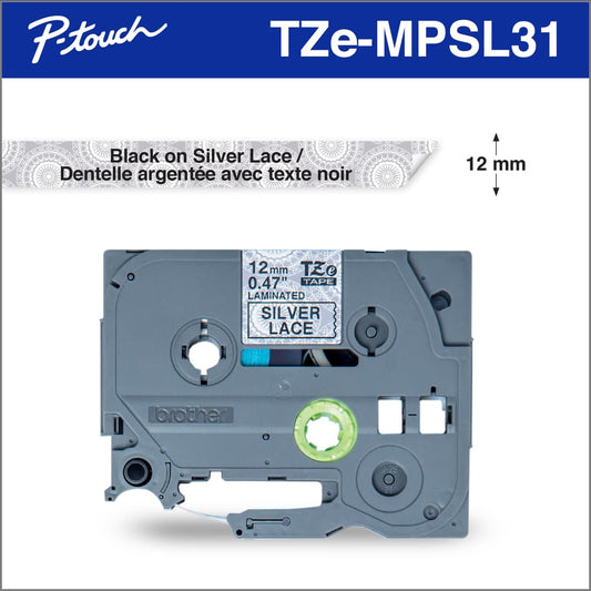 BROTHER P-TOUCH TAPE TZEMPSL31 BLACK ON SILVER 12MM X 4M