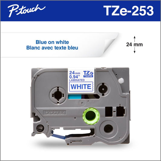 BROTHER P-TOUCH TAPE TZE253 BLUE/WHITE 24MM