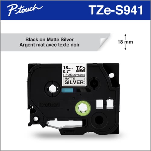 BROTHER P-TOUCH TAPE TZES941 BLACK/MATTE SILVER 18MM