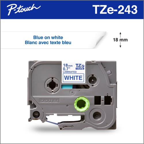BROTHER P-TOUCH TAPE TZE243 BLUE/WHITE 18MM