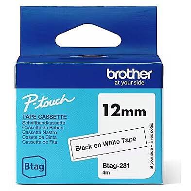 BROTHER P-TOUCH LABEL MAKERS-BLACK ON WHITE BTAG231 12MMX4M