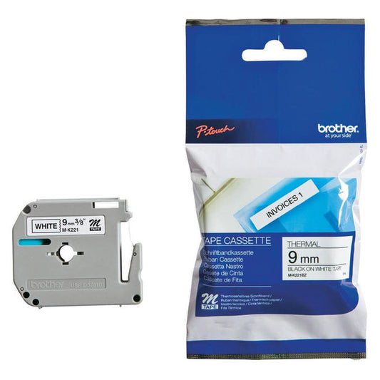 BROTHER TAPE MK221 BLACK/WHITE NON-LAMINATED 9MM X 8MM
