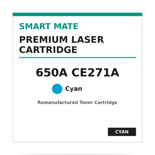 Smart Mate HP 650A CE271A Remanufactured Cyan Toner Cartridge