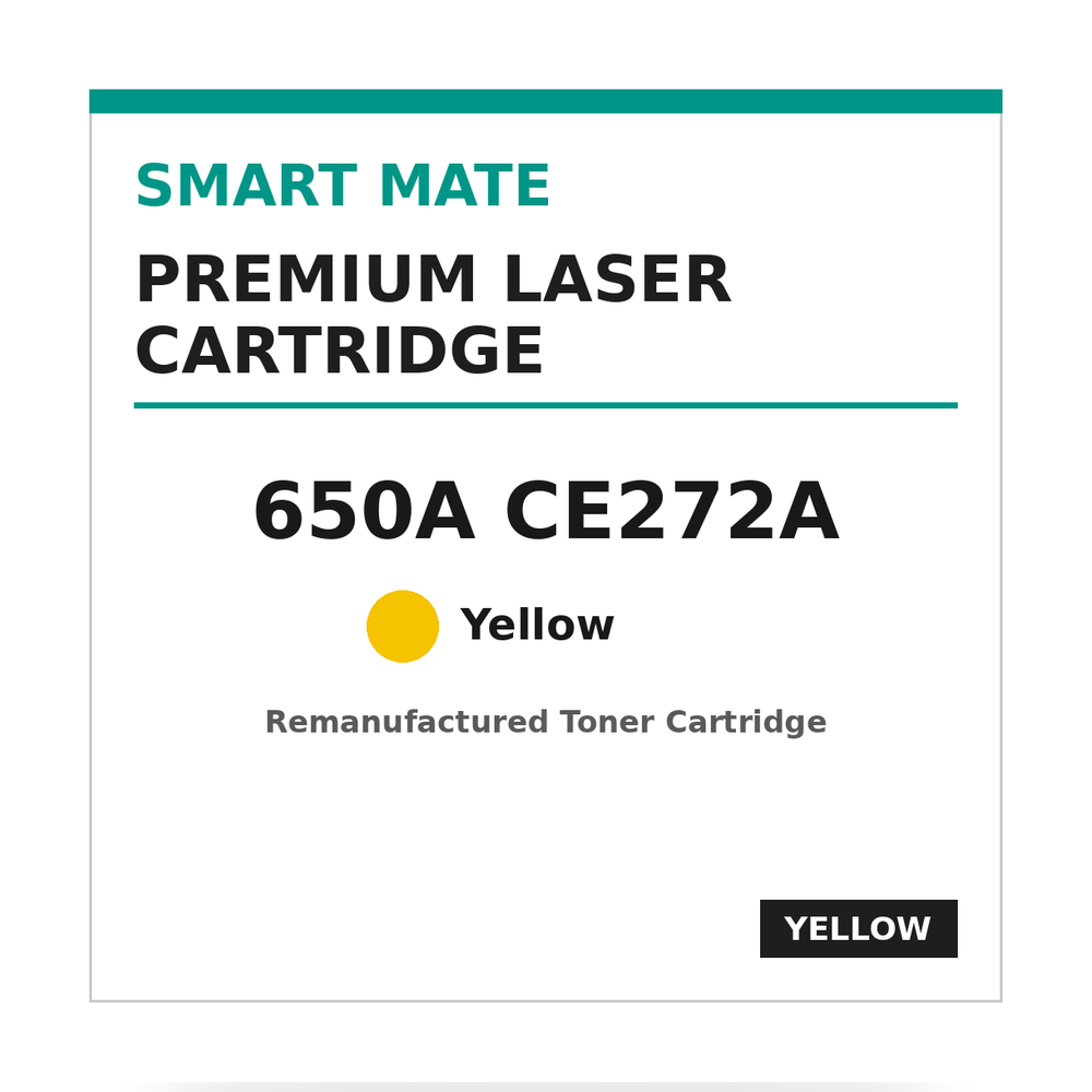 Smart Mate HP 650A CE272A Remanufactured Yellow Toner Cartridge