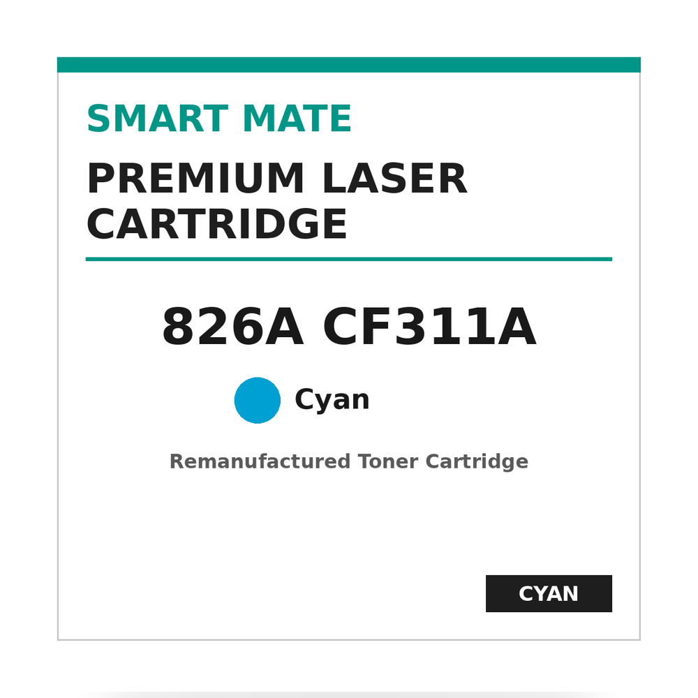 Smart Mate HP 826A CF311A Remanufactured Cyan Toner Cartridge